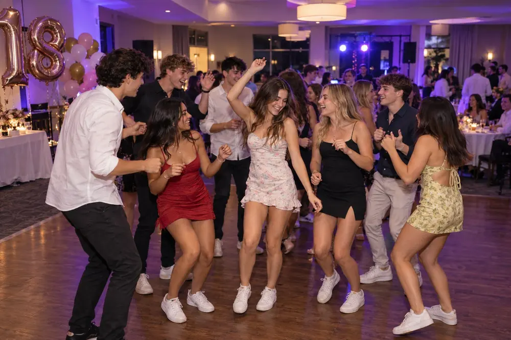 Friends dancing at an 18th birthday party